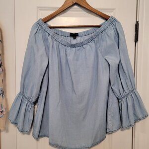 Sanctuary on/off shoulder blue jean blouse